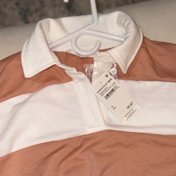 NWT Pink Rose Peach and White Cropped Dugby Shirt - Picture 2 of 6